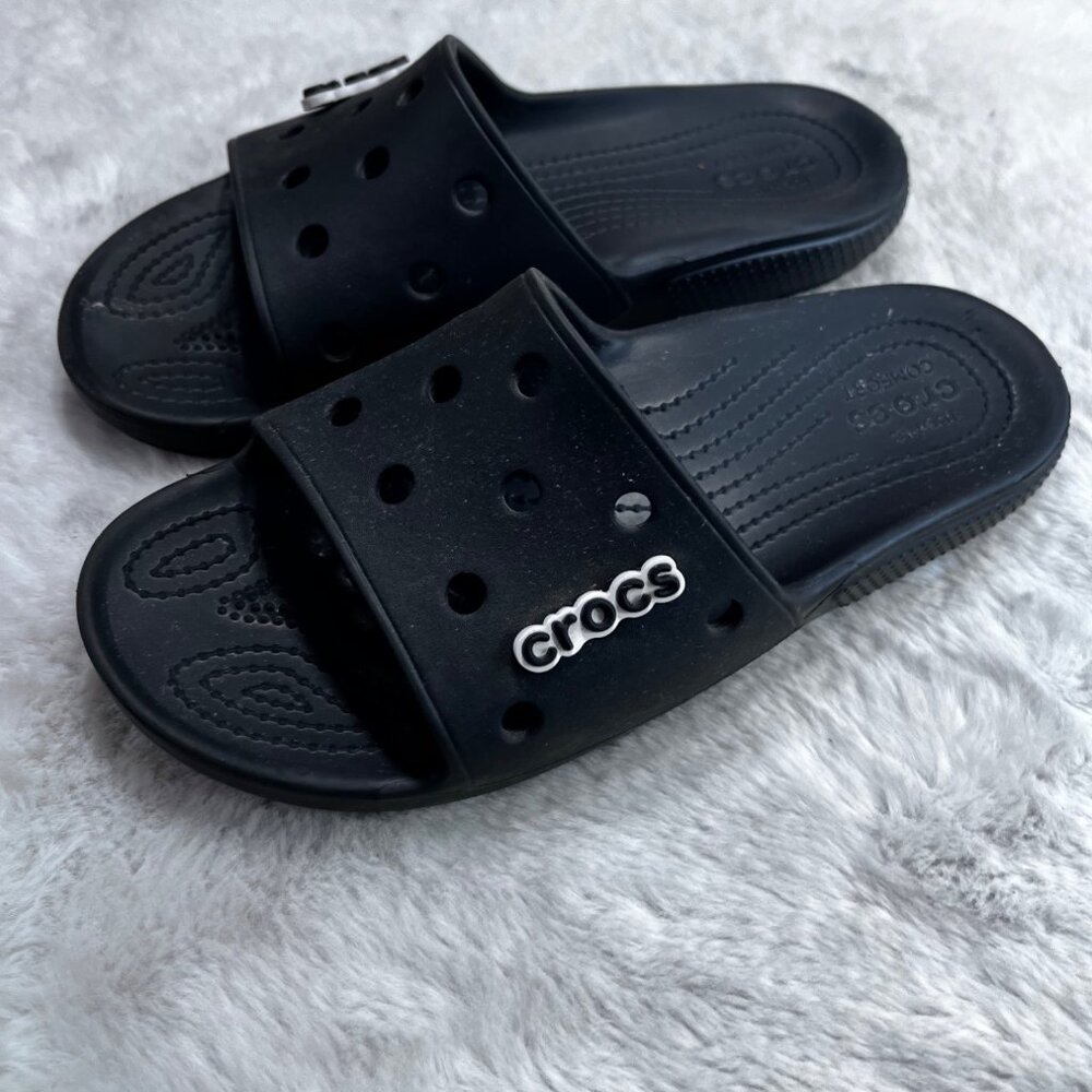 Crocs Black Slide Sandals M9/W11 Lightweight Comfort Slip-On